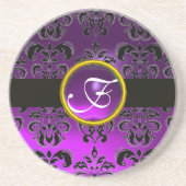 BLACK UND LILA DAMASK-Amethyst-Monogramm Untersetzer (Vorne)