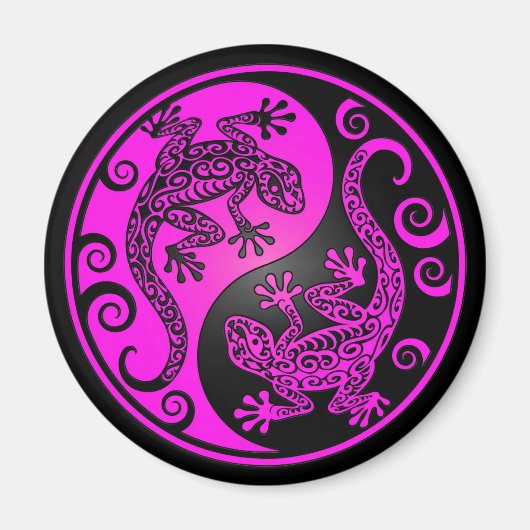 Black und Magenta Yin Yang Geckos Magnet (Vorne)