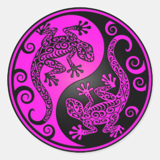 Black und Magenta Yin Yang Geckos Runder Aufkleber
