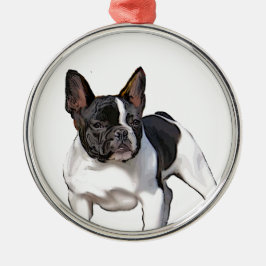 BLACK UND WEISS FRANZÖSISCHER BULLDOG SILBERNES ORNAMENT