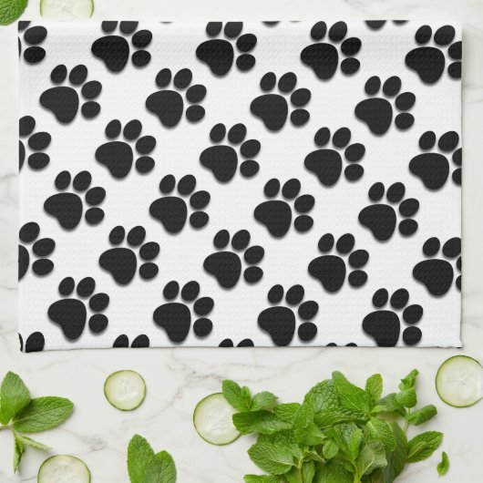 BLACK und WHITE Hund Paw Prints Ver 2 A007 Handtuch (Gefaltet)
