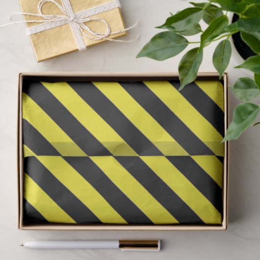 BLACK UND YELLOW DIAGONAL STRIPE TISSUPAPIER SEIDENPAPIER (Geschenk)