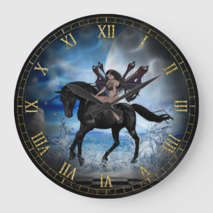 Black Unicorn and Dark Angel Vignette Wall Clock Große Wanduhr
