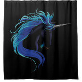 Black Unicorn Blue Silver Duschvorhang (Vorderseite)
