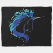 Black Unicorn Blue Silver Fleecedecke (Vorderseite (Horizontal))