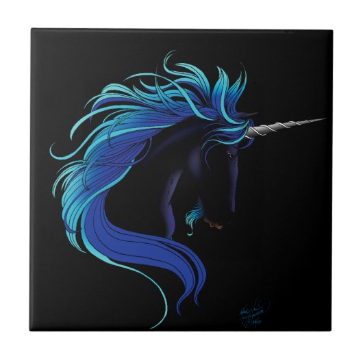 Black Unicorn Blue Silver Fliese (Vorderseite)