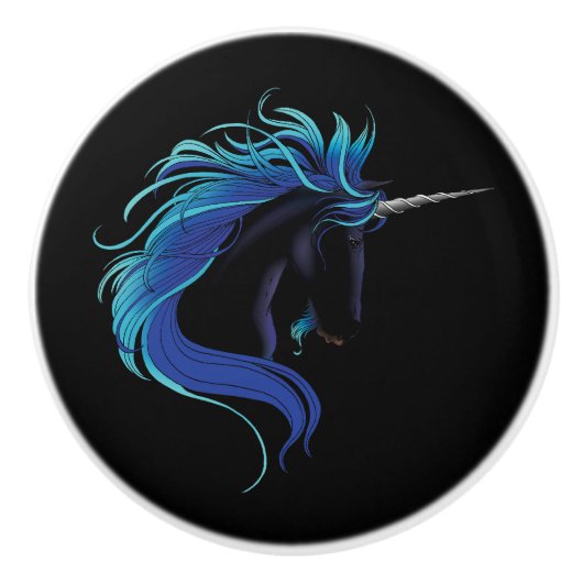 Black Unicorn Blue Silver Keramikknauf (Vorderseite)