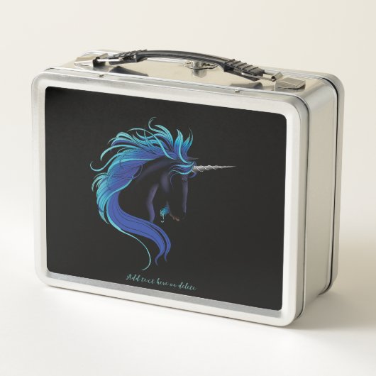 Black Unicorn Blue Silver Metall Brotdose (Rückseite)