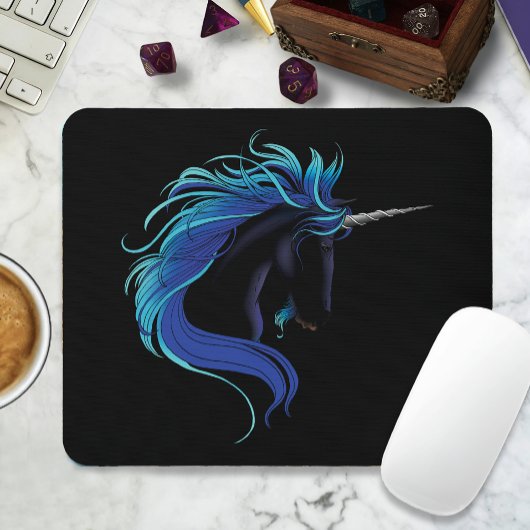 Black Unicorn Blue Silver Mousepad