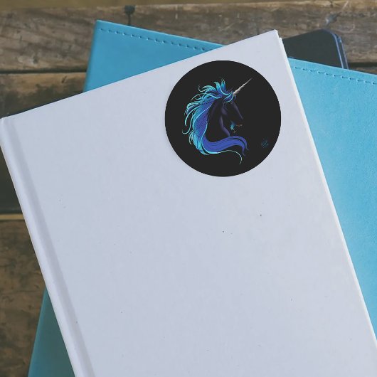 Black Unicorn Blue Silver Runder Aufkleber