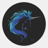 Black Unicorn Blue Silver Runder Aufkleber (Vorderseite)