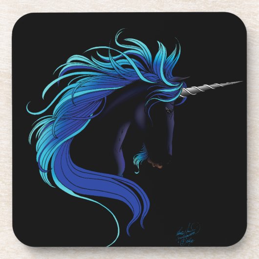 Black Unicorn Blue Silver Untersetzer (Vorderseite)