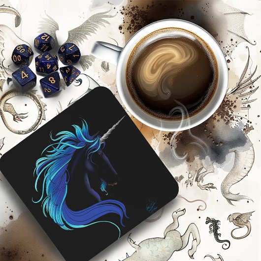 Black Unicorn Blue Silver Untersetzer