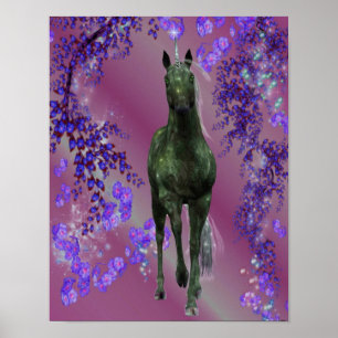 Black Unicorn Blume Fantasy Horst Kunst Poster