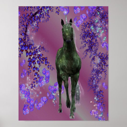 Black Unicorn Blume Fantasy Horst Kunst Poster (Vorne)