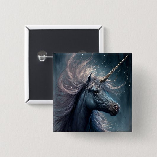 Black Unicorn Fantasy Art Button (Vorne & Hinten)