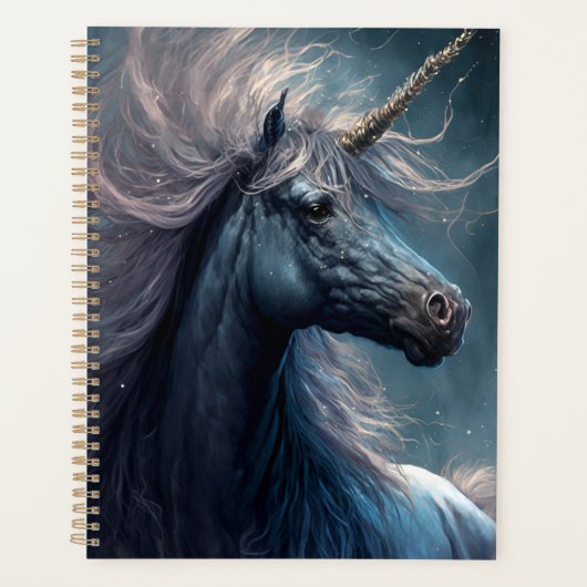 Black Unicorn Fantasy Art Planer (Vorderseite)