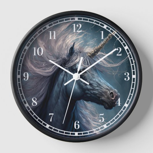 Black Unicorn Fantasy Art Uhr (Vorderseite)