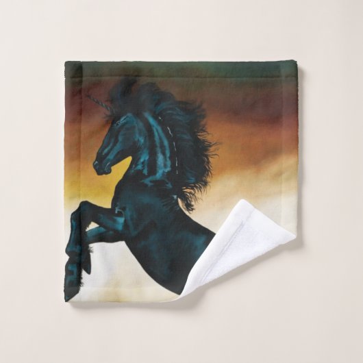 Black Unicorn Fantasy Dance Badhandtuch Set (Waschlappen)