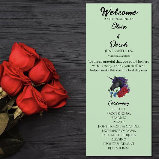 Black Unicorn Lila Red Sage Blume Hochzeit Programm