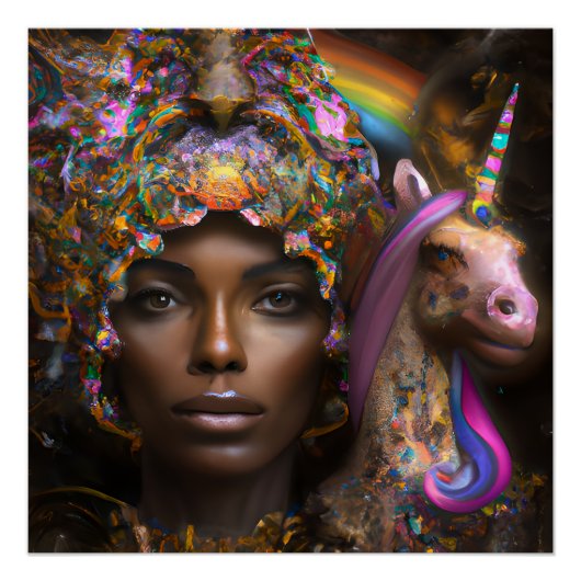 Black Unicorn Melanin Einicorns Afro Queen Crown Poster (Vorderseite)