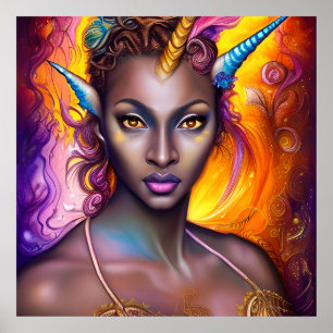 Black Unicorn Melanin Einicorns Afro Queen Crown Poster