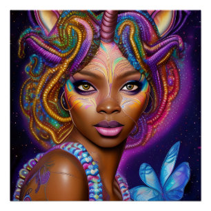 Black Unicorn Melanin Einicorns Afro Queen Crown Poster