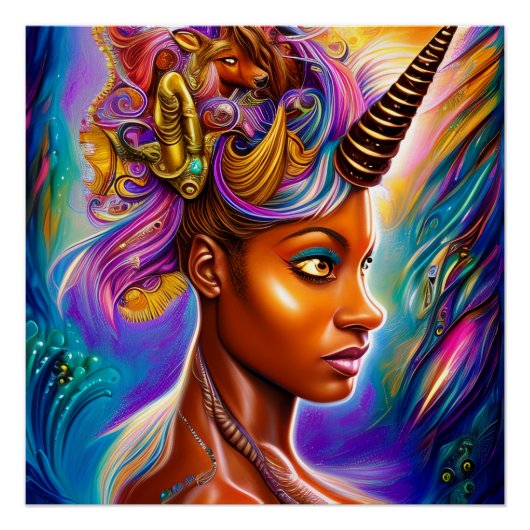 Black Unicorn Melanin Einicorns Afro Queen Crown Poster (Vorderseite)