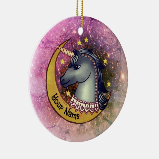 Black Unicorn Moon Keramik Ornament (Rechts)