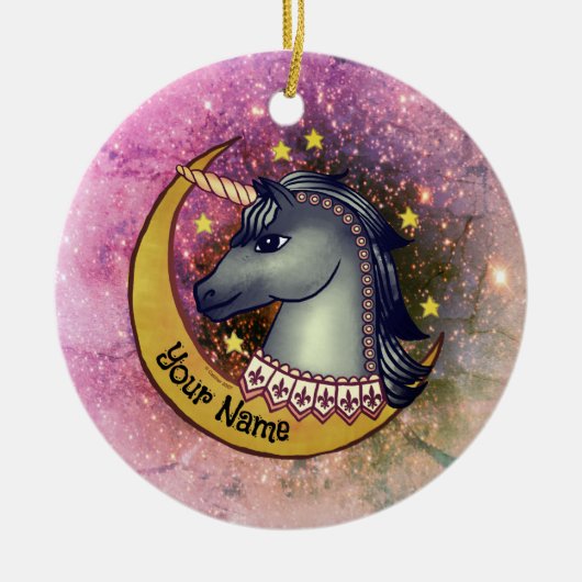 Black Unicorn Moon Keramik Ornament (Vorne)
