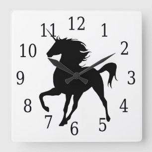 Black Unicorn Silhouette Clock Quadratische Wanduhr