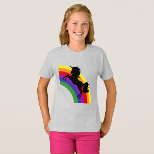 Black Unicorn Silhouette mit Rainbow Girl's Shirt
