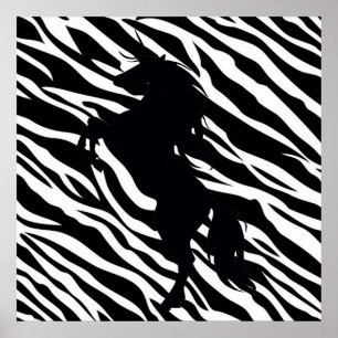 Black Unicoron Silhouette auf Zebra Print Poster