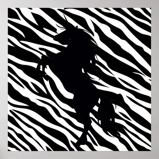 Black Unicoron Silhouette auf Zebra Print Poster (Vorne)