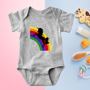 Black Unicoron Silhouette Rainbow Baby Bodysuit Strampler