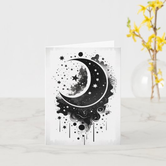 Black Vector Moon and Stars Karte (Gelbe Blume)