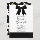 Black Velvet Bow Elegant Posh Sweet 16 Foto Einladung (Vorne/Hinten)