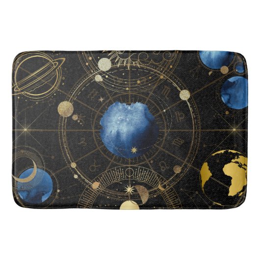 Black Velvet Gold Celestial Astrologie Badematte (Vorderseite)