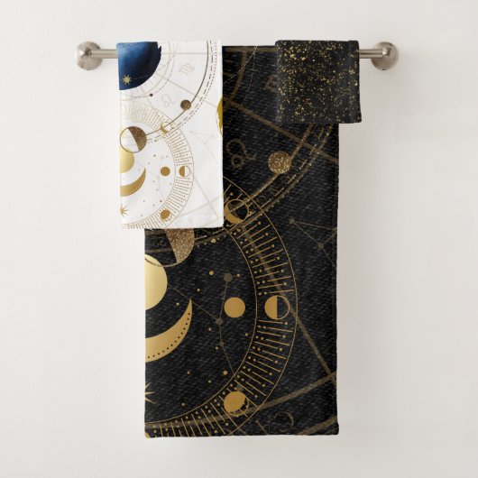 Black Velvet Gold Celestial Astrologie Badhandtuch Set (Insitu)
