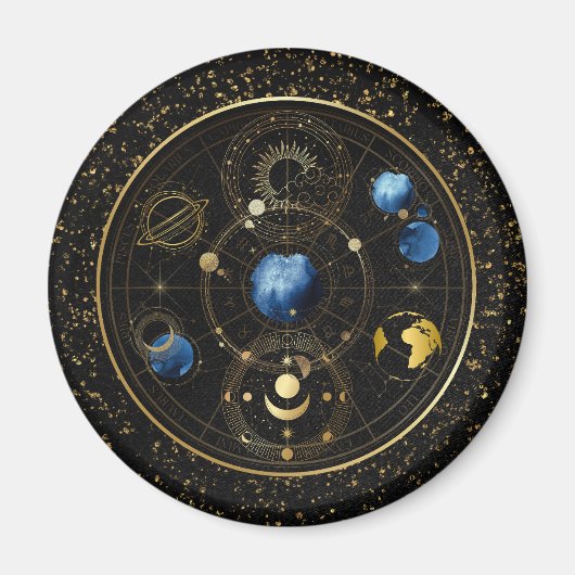 Black Velvet Gold Celestial Astrologie Magnet (Vorne)