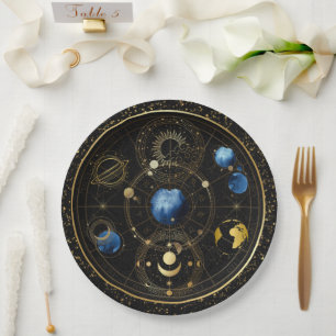 Black Velvet Gold Celestial Astrologie Pappteller