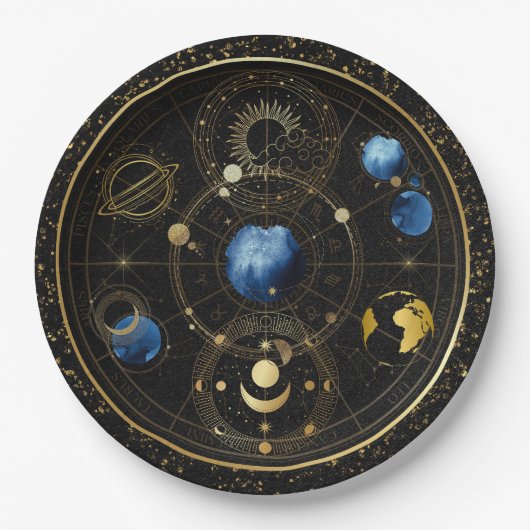 Black Velvet Gold Celestial Astrologie Pappteller (Vorderseite)