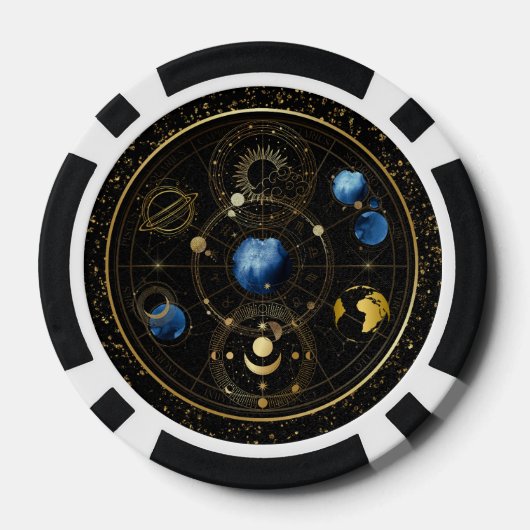 Black Velvet Gold Celestial Astrologie Pokerchips (Rückseite)