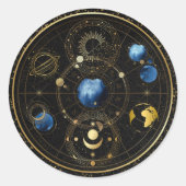 Black Velvet Gold Celestial Astrologie Runder Aufkleber (Vorderseite)