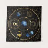 Black Velvet Gold Celestial Astrologie Wandteppich (Vorderseite (Horizontal))