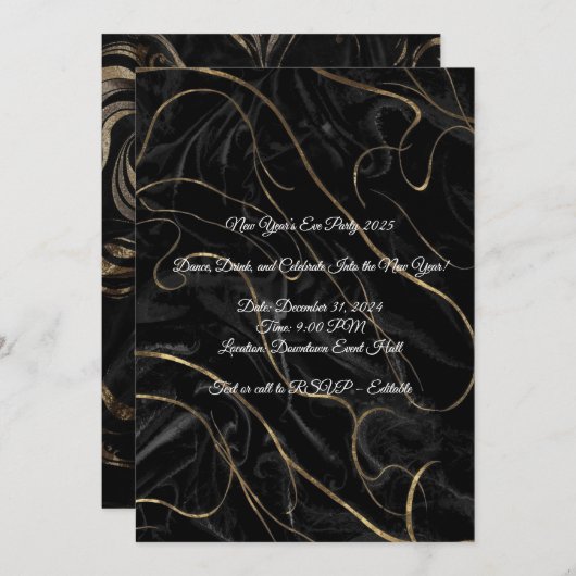 Black Velvet New Year Invitation – Editable Einladung (Vorne/Hinten)