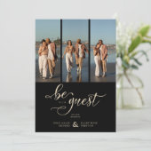 Black Vertical 3 Photos Collage Fancy Handwritten Einladung (Stehend Vorderseite)