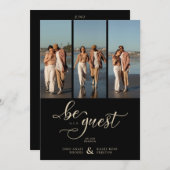 Black Vertical 3 Photos Collage Fancy Handwritten Einladung (Vorne/Hinten)