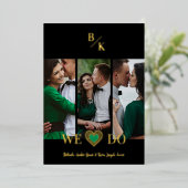 Black Vertical 3 Photos Collage Handwritten Fancy Folieneinladung (Stehend vorne)