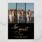 Black Vertical 3 Photos Collage Handwritten Fancy Folieneinladung (Vorderseite)